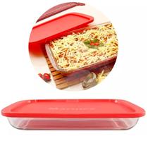 Assadeira Travessa Retangular de Vidro c/ Tampa 2,2L Lasanha