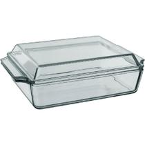 ASSADEIRA TRAVESSA RETANGULAR HOME&CO COM TAMPA VIDRO TEMPERADO 2L 9x30x21cm TRANSPARENTE
