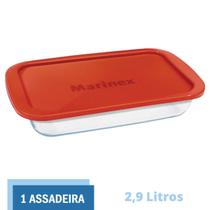 Assadeira Travessa Retangular Vidro Com Tampa 2,9L Marinex