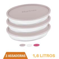 Assadeira Vidro C/ Tampa Assados e Doces 1,6L Marinex - 3Un Assadeira Vidro C/ Tampa Assados e Doces 1,6L Marinex - 3Un