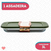 Assadeira Vidro Retangular 3L Com Tampa Sortida Silicone