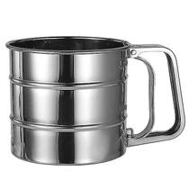 Assadeiras de assadeira peneira de farinha de aço inoxidável de alta qualidade com prensa manual peneira de camadas duplas copo de peneira de cozimento