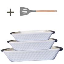 Assadeiras e Travessas Retangulares Branca com Alça Silicone 3pçs Lepontine