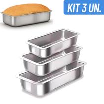 Assadeiras Forma Pão Kit com 3 Retangular Nº1 Nº2 e Nº3 Alumínio