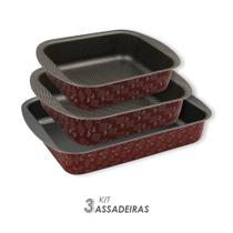 Assadeiras formas de bolo Antiaderentes 3 peças - Vermelha retangular moderna e sofisticada