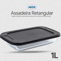 Assadeiras Retangular de Vidro Mor Com Tampa 1L Para Fornos e Microondas