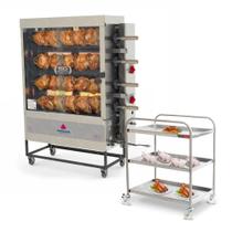 Assador de Frango Gás 4 Espetos Infra Pr-621 Progás + Carrinho Inox e Níveis Imeca Assador de Frango Gás 4 Espetos Infra Pr-621 Progás + Carrinho Inox e Níveis Imeca