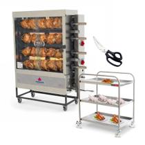 Assador de Frango Gás 4 Espetos Infra Pr-621 Progás + Tesoura Tramontina + Carrinho Inox Imeca