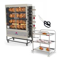 Assador de Frango Gás 4 Espetos Infra Pr-621 Progás + Tesoura Tramontina + Carrinho Inox Imeca - PROGAS Assador de Frango Gás 4 Espetos Infra Pr-621 Progás + Tesoura Tramontina + Carrinho Inox Imeca - PROGAS