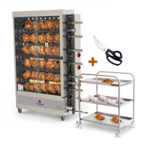 Assador De Frango Gás 6 Espetos Infra Pr-631 Progás + Tesoura Tramontina + Carrinho Inox Bivolt