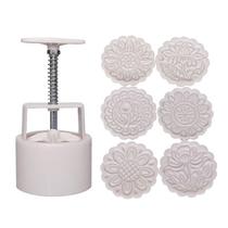 Assar assadeiras 150g molde de barril mooncake com 6pcs carimbos de flores imprensa mão bolo lua pastelaria ferramentas de panificação e pastelaria