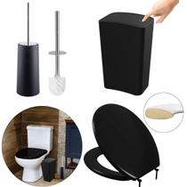 Assento Almofadado Slim Preto + Lixeira Preta 8L + Escova