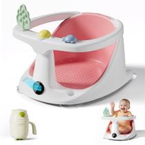 Assento de Banho para Bebê DZMDIP para 6+ Meses com Copo de Enxágue Rosa Assento de Banho para Bebê DZMDIP para 6+ Meses com Copo de Enxágue Rosa