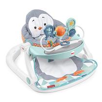 Assento de chão Fisher-Price Sit-Me-Up com bandeja, cadeira infantil portátil com tema de pinguim com bandeja de lanches e brinquedos