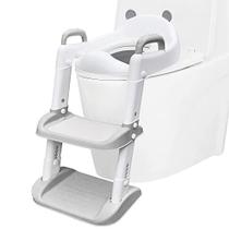 Assento de treinamento de penico com banheiro dobrável ajustável escada com protetor de respingo e alças para cadeira de vasos antiderrapante para crianças assento de banheiro infantil com fezes de passo (cinza) - WAAYAA