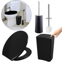 Assento Oval Preto +Lixeira Preta 8L Click +Escova Preta Assento Oval Preto +Lixeira Preta 8L Click +Escova Preta