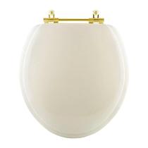 Assento Sanitário Almofadado Convencional Oval Universal Bege Claro com Ferragem Dourada Assento Sanitário Almofadado Convencional Oval Universal Bege Claro com Ferragem Dourada