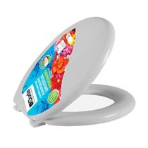 Assento Sanitário Almofadado Perfumado Convencional Oval Cinza Claro Tampa para Vaso Todas as Marcas