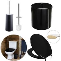 Assento Sanitário Almofadado Slim Preto + Lixeira Preta 6L Redonda C/ Tampa + Escova Sanitária Base Redonda Preta Assento Sanitário Almofadado Slim Preto + Lixeira Preta 6L Redonda C/ Tampa + Escova Sanitária Base Redonda Preta