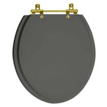 Assento Sanitário Convencional Oval Universal Cinza Escuro com Ferragem Dourada Assento Sanitário Convencional Oval Universal Cinza Escuro com Ferragem Dourada
