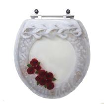 Assento Sanitário Decorada Oval Transparente Rosas Vermelhas