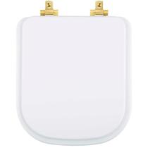 Assento Sanitário MDF Soft Close Quadra Branco para Vaso Deca com Ferragem Dourada