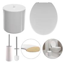 Assento Sanitário Oval Almofadado Branco + Lixeira Branca 6L Redonda C/ Tampa + Escova Sanitária Base Branca Assento Sanitário Oval Almofadado Branco + Lixeira Branca 6L Redonda C/ Tampa + Escova Sanitária Base Branca