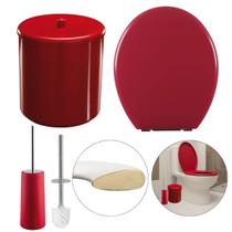 Assento Sanitário Oval Almofadado Vermelho + Lixeira Vermelha 6L Redonda C/ Tampa + Escova Sanitária Base Vermelha Assento Sanitário Oval Almofadado Vermelho + Lixeira Vermelha 6L Redonda C/ Tampa + Escova Sanitária Base Vermelha