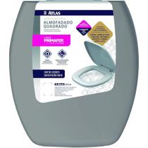 Assento Sanitário Plástico Almofadado Quadrado, Cor Cinza, Linha Primafer, Atlas.