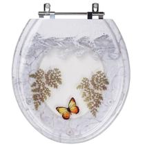 Assento Sanitário Poliéster Convencional Oval Decorado Borboleta Transparente com Branco