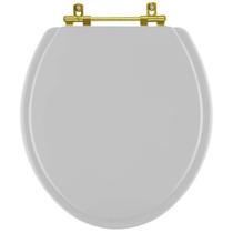 Assento Sanitario Poliéster Convencional Universal Oval Cinza Claro com Ferragem Dourada Assento Sanitario Poliéster Convencional Universal Oval Cinza Claro com Ferragem Dourada