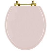 Assento Sanitario Poliéster Convencional Universal Oval Salmão com Ferragem Dourada Assento Sanitario Poliéster Convencional Universal Oval Salmão com Ferragem Dourada