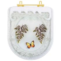 Assento Sanitario Poliester Decorado Borboleta Amarela Carrara para vaso Deca com Ferragem Dourada