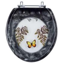 Assento Sanitário Poliéster Decorado Borboleta Ravena Preto para Vaso Deca Assento Sanitário Poliéster Decorado Borboleta Ravena Preto para Vaso Deca
