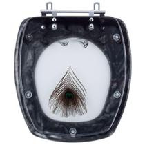 Assento Sanitario Poliester Decorado Pena de Pavao Fit Preta para vaso Celite Assento Sanitario Poliester Decorado Pena de Pavao Fit Preta para vaso Celite