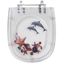 Assento Sanitário Poliester Dona Beja Decorado Golfinho e Conchas para vaso Santa Clara Assento Sanitário Poliester Dona Beja Decorado Golfinho e Conchas para vaso Santa Clara