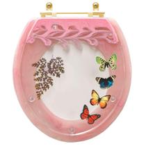 Assento Sanitário Poliéster Oval Convencional Rosa Quartzo com 4 Borboletas para todas as marcas Com Ferragem Dourada Assento Sanitário Poliéster Oval Convencional Rosa Quartzo com 4 Borboletas para todas as marcas Com Ferragem Dourada