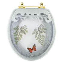 Assento Sanitário Poliester Oval Verde Agua Decorado Borboleta Vermelha Com Ferragem Dourada