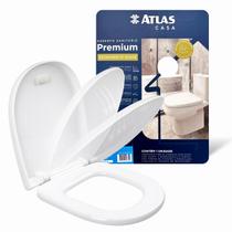 Assento Sanitário Premium Fechamento Suave Atlas Vogue Plus Deca Desce Devagar Tampa Life Loren Flox Cor:Branco