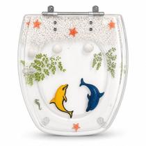 Assento Sanitário Resina Decorado Incepa Thema Tampa Vaso Tema Praia Peixes Assento Sanitário Resina Decorado Incepa Thema Tampa Vaso Tema Praia Peixes