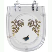 Assento Sanitário Sabatini Transparente Decorado Borboleta Azul Escuro Assento Sanitário Sabatini Transparente Decorado Borboleta Azul Escuro