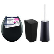 Assento Vaso Oval Almofadado + Lixeira 8L + Escova Sanitária