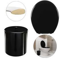 Assento Vaso Oval Almofadado Preto + Lixeira Preta 6L