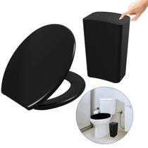Assento Vaso Oval Soft Preto + Lixeira Preta 8L Tampa Click Assento Vaso Oval Soft Preto + Lixeira Preta 8L Tampa Click