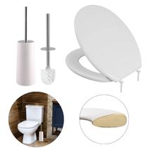 Assento Vaso Sanitário Almofadado Slim Branco + Escova Sanitária Com Suporte Branco Base Redonda Assento Vaso Sanitário Almofadado Slim Branco + Escova Sanitária Com Suporte Branco Base Redonda