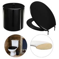 Assento Vaso Sanitário Almofadado Slim Preto + Lixeira Preta 6L Redondo Com Tampa Assento Vaso Sanitário Almofadado Slim Preto + Lixeira Preta 6L Redondo Com Tampa