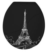 Assento Vaso Sanitário Oval Almofadado Preto Decorado Durin