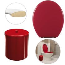 Assento Vaso Sanitário Oval Almofadado Vermelho + Lixeira Vermelha 6L Redondo Com Tampa
