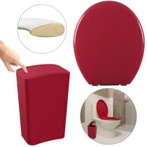 Assento Vaso Sanitário Oval Almofadado Vermelho + Lixeira Vermelha 8L Com Tampa Click