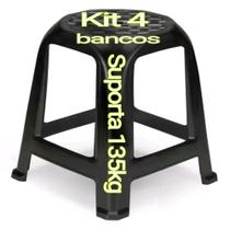 Assentos Banquinhos Kit com 4 em Plástico Reforçado Preto Bancos Cadeiras Aguenta até 135kg